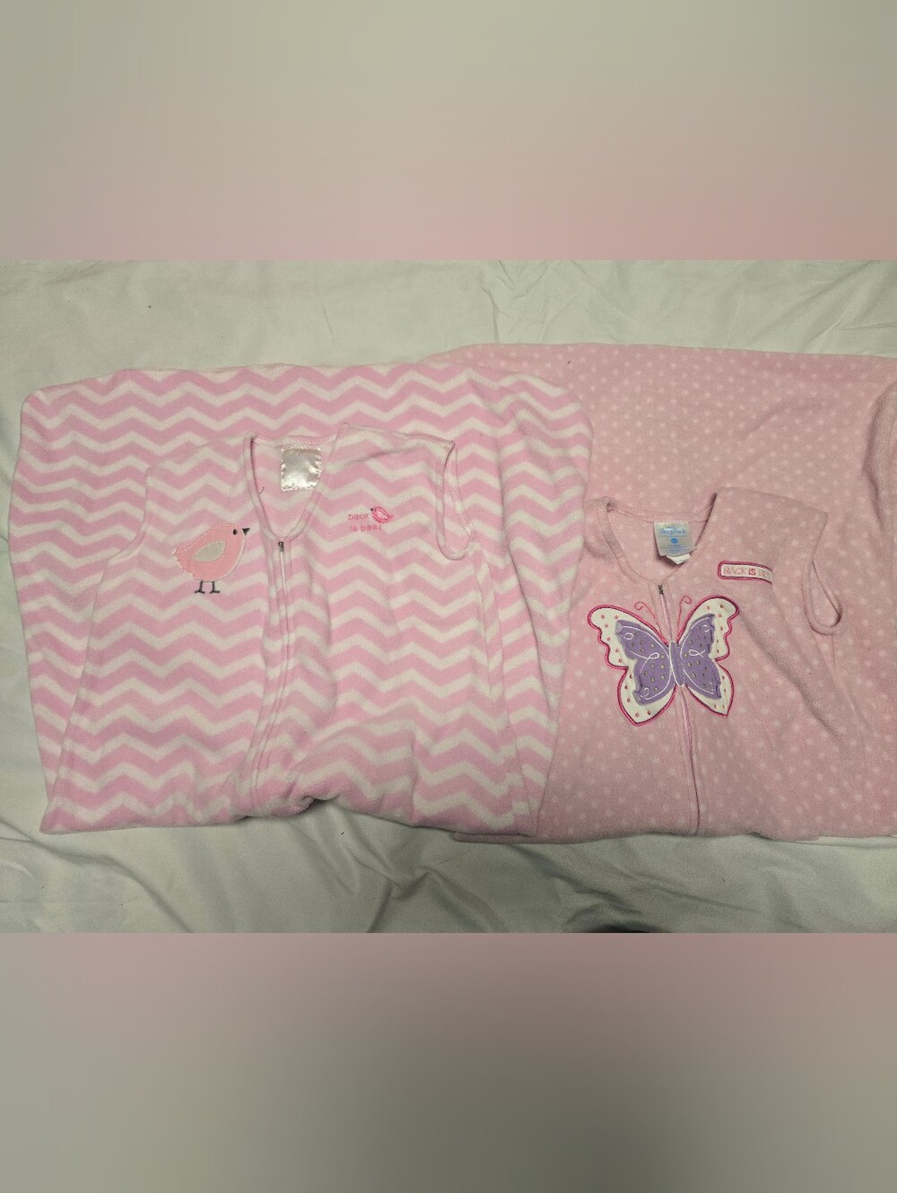 Halo Pink Chevron & Polka Dot Sleep Sacks with Butterfly and Bird Design